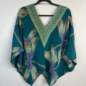 Ramona Larue by Adrienne Size S • Blue Dragonfly Chiffon Coverup Top.